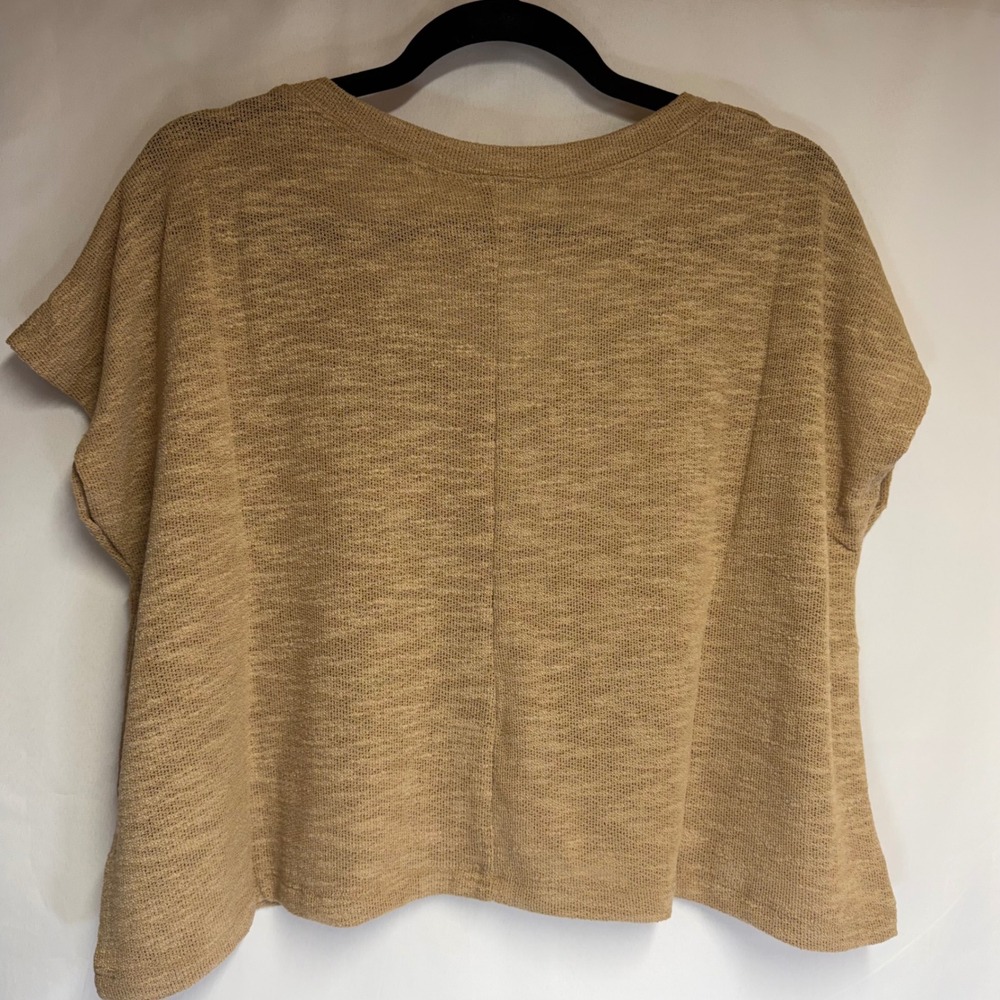 Zenana Tan Marl V-Neck Lightweight Knit Boxy Short Sleeve Top Crop Medium NWOT - Picture 6 of 7